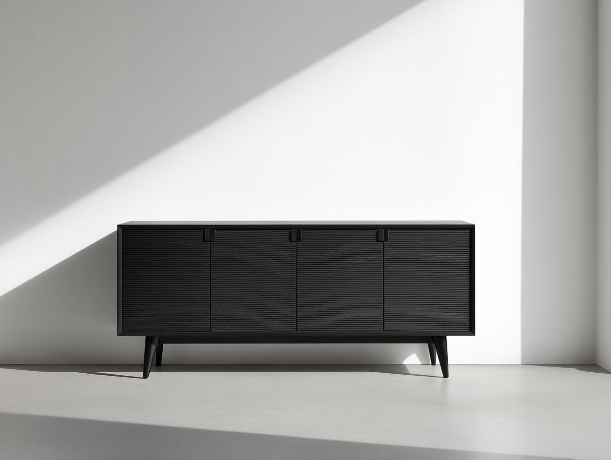Dielenschränke Holzwerkstoff Schwarz 180x40x72 cm - 4 Schranktüren - gerillte Front
