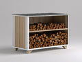 Kaminholzregal Holz Metall 220x75x130 cm Natur-Weiß-Grau für Garten - überdachtes Holzlager mit 2 Ebenen