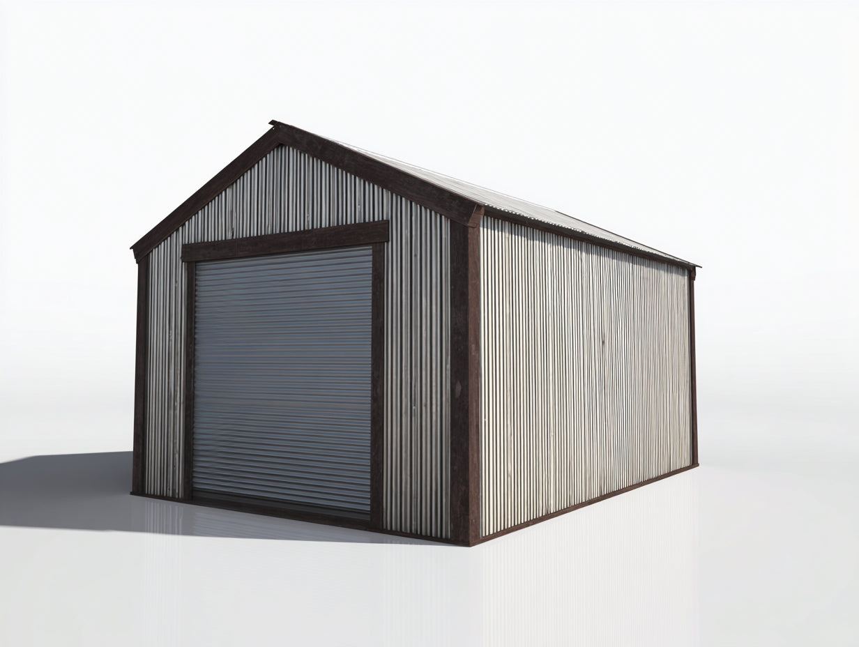 Gartenhäuser Stahl 300x250x240 cm - Silber und Dunkelbraun - Gerätehaus mit Rolltor und Satteldach