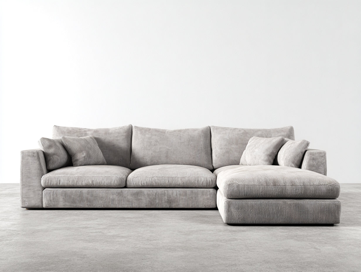 Ecksofa Stoff Hellgrau 280x180x85 cm - gerippte Oberfläche - modernes Wohnzimmer Sofa