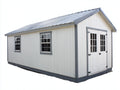 Gartenhäuser Holzwerkstoff und Stahl 400x300x260 cm - Weiß Anthrazit und Silber - Gerätehaus mit Doppeltür Fenstern und Satteldach
