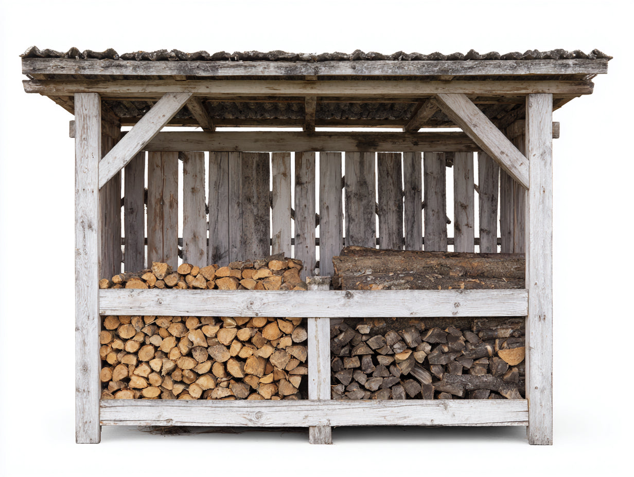 Kaminholzregal Holz 240x70x175 cm - Weiß-Grau-Naturholz - überdachte Brennholzlagerung
