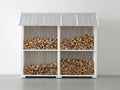 Kaminholzregal Holz 240x55x210 cm - Weiß-Grau - überdachtes Brennholzlager für Garten