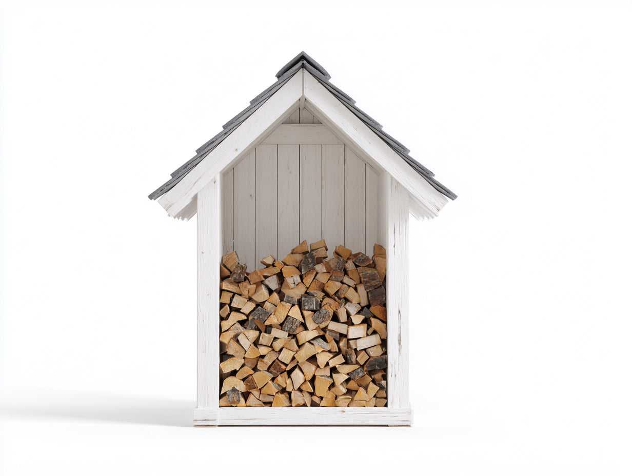 Kaminholzregal Holz Weiß 120x60x180 cm - mit Satteldach - offenes Feuerholzregal