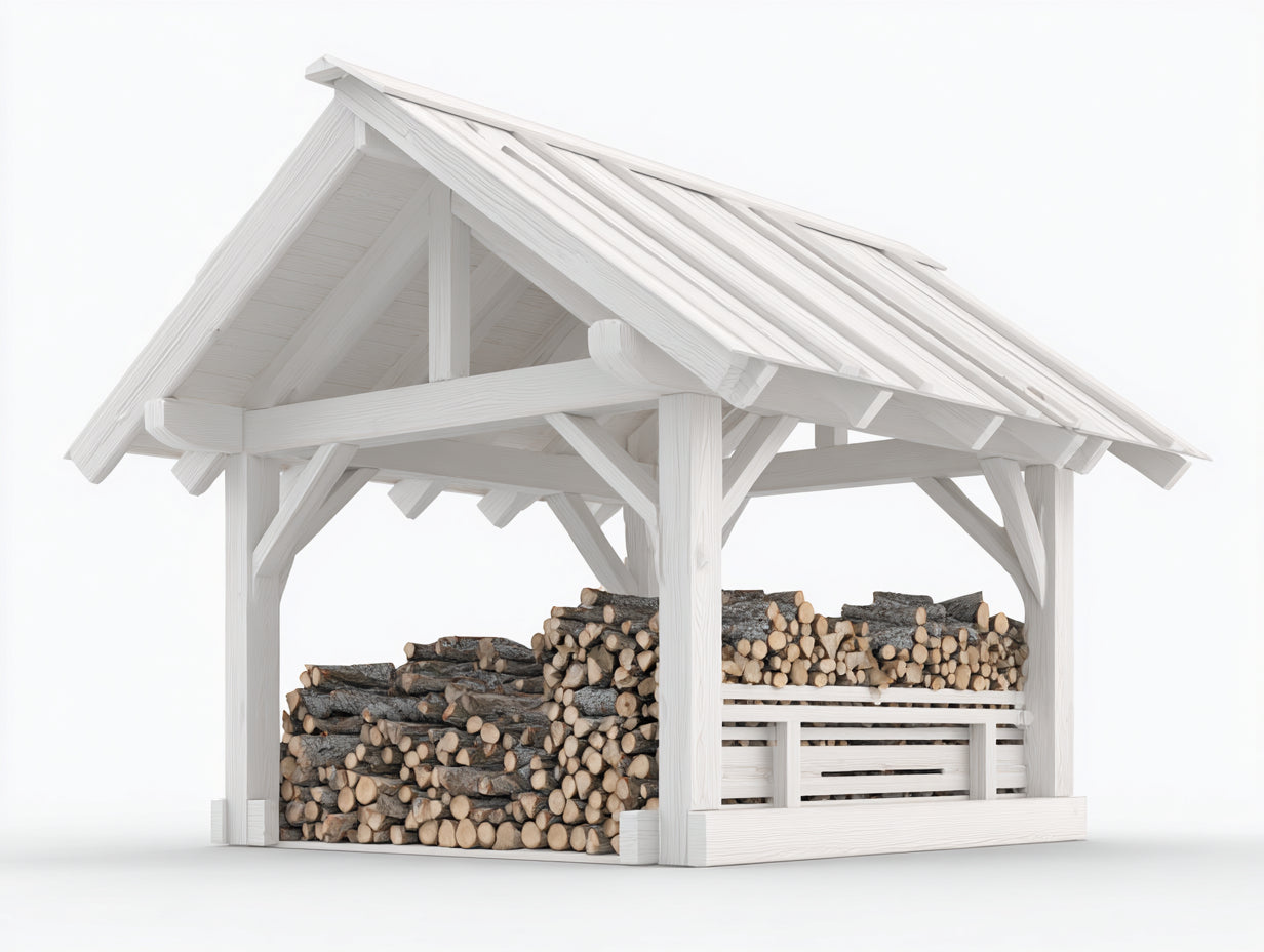 Kaminholzregal Holz 220x120x210 cm - Weiß - überdachtes Brennholzlager für Garten