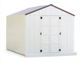 Gartenhäuser Metall 400x300x235 cm Weiß-Grau-Braun für Garten - Gerätehaus mit Satteldach und Doppeltür