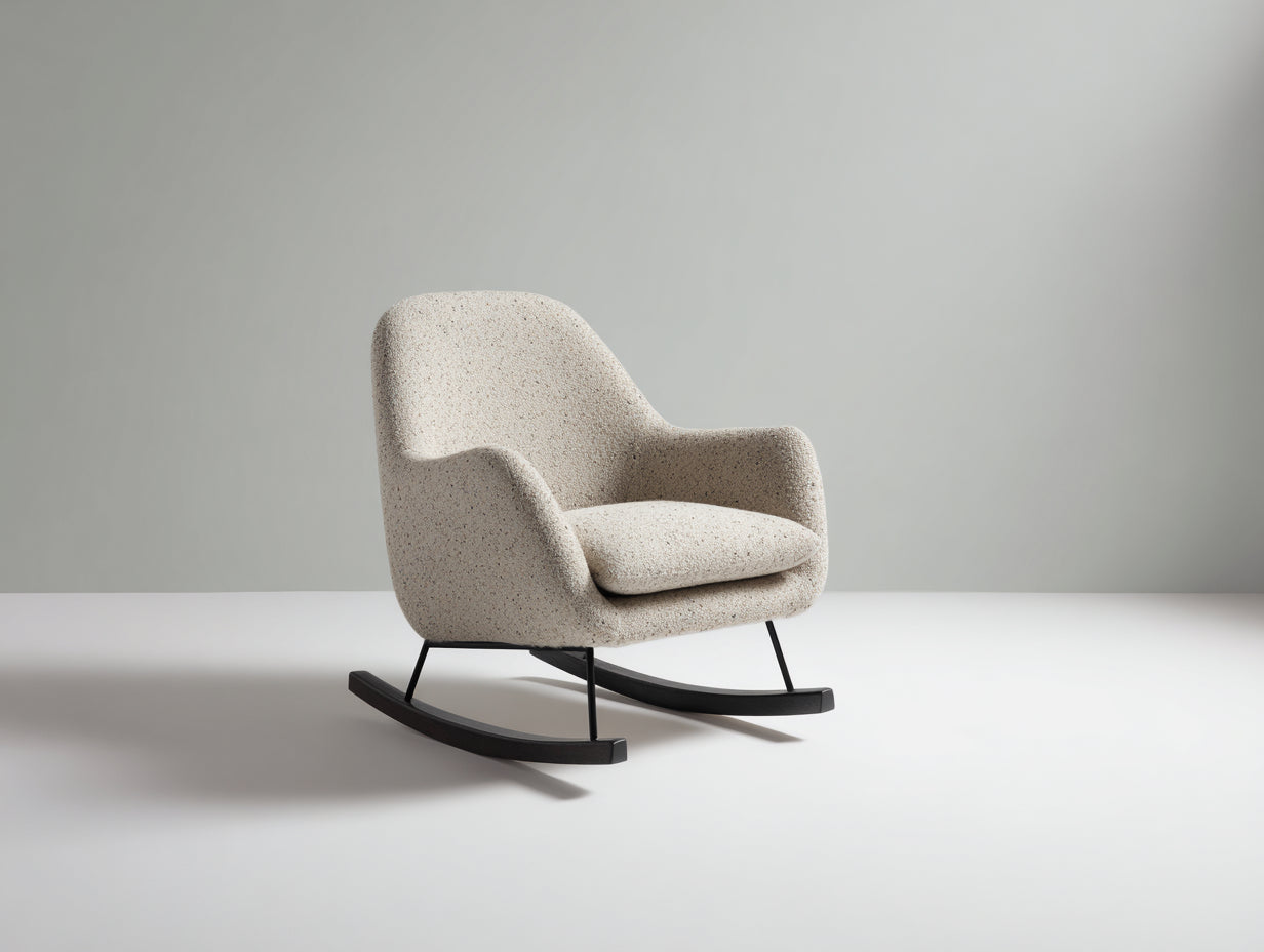 Schaukelstühle Bouclé-Stoff 75x85x92 cm - Creme und Schwarz - Gepolsterter Schaukelstuhl für das Wohnzimmer