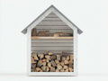 Kaminholzregal Holz 110x45x165 cm - Weiß-Grau - Hausform mit Ablagefach