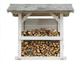 Kaminholzregal Holzstruktur 170x65x190 cm - Weiß Natur Grau - überdachtes Regal mit 2 Ebenen