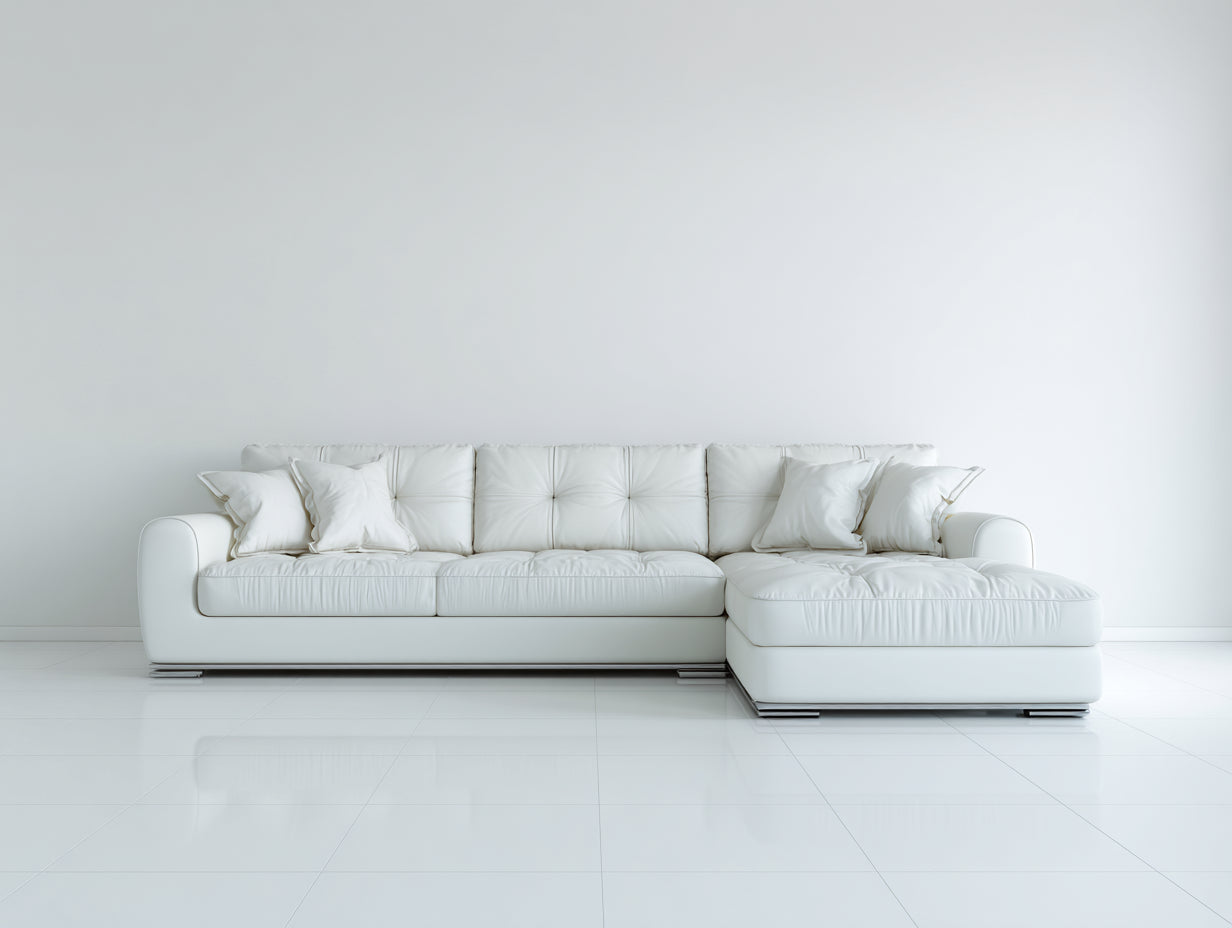Ecksofa Kunstleder 305x180x76 cm Weiß-Silber für Wohnzimmer - modernes Design mit Ottomane