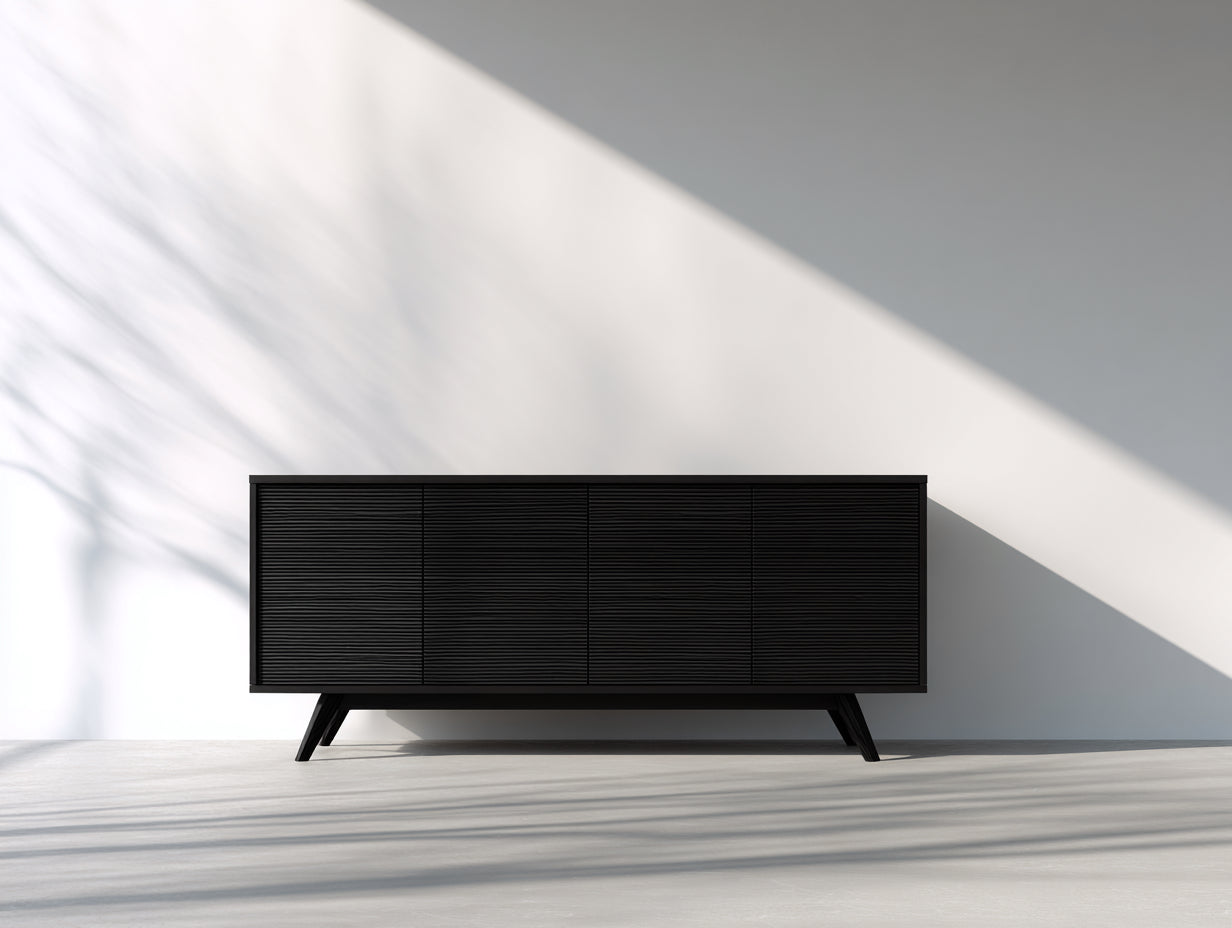 Dielenschränke Rillenfront 170x42x72 cm - Schwarz - Schrank mit 4 Türen