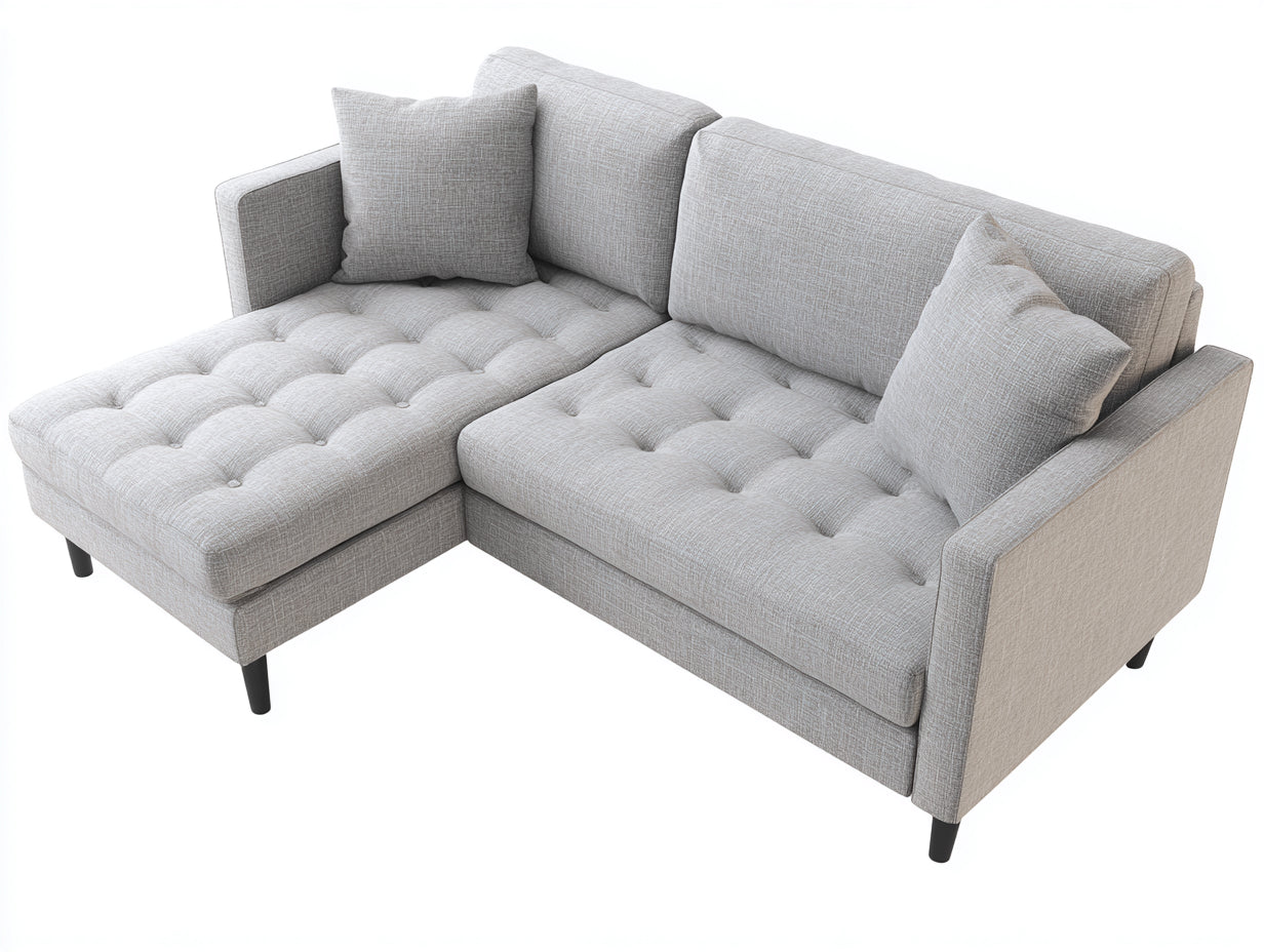Ecksofa Strukturstoff 245x165x84 cm - Hellgrau Beige Schwarz - Sofa mit Ottomane