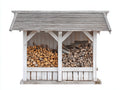 Kaminholzregal Holzstruktur 220x70x185 cm - Weiß Grau - überdachter Holzunterstand mit 2 Fächern