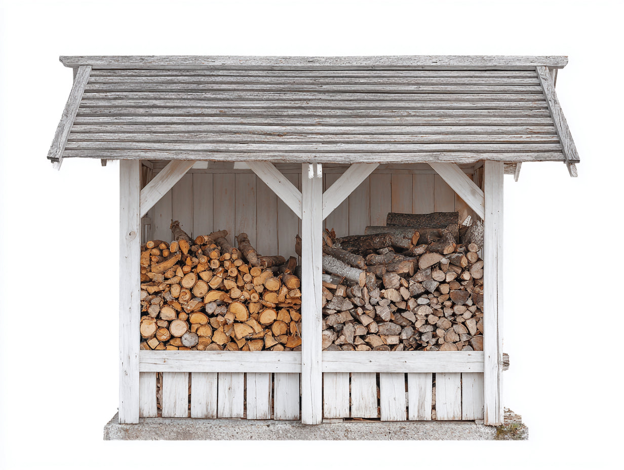 Kaminholzregal Holzstruktur 220x70x185 cm - Weiß Grau - überdachter Holzunterstand mit 2 Fächern