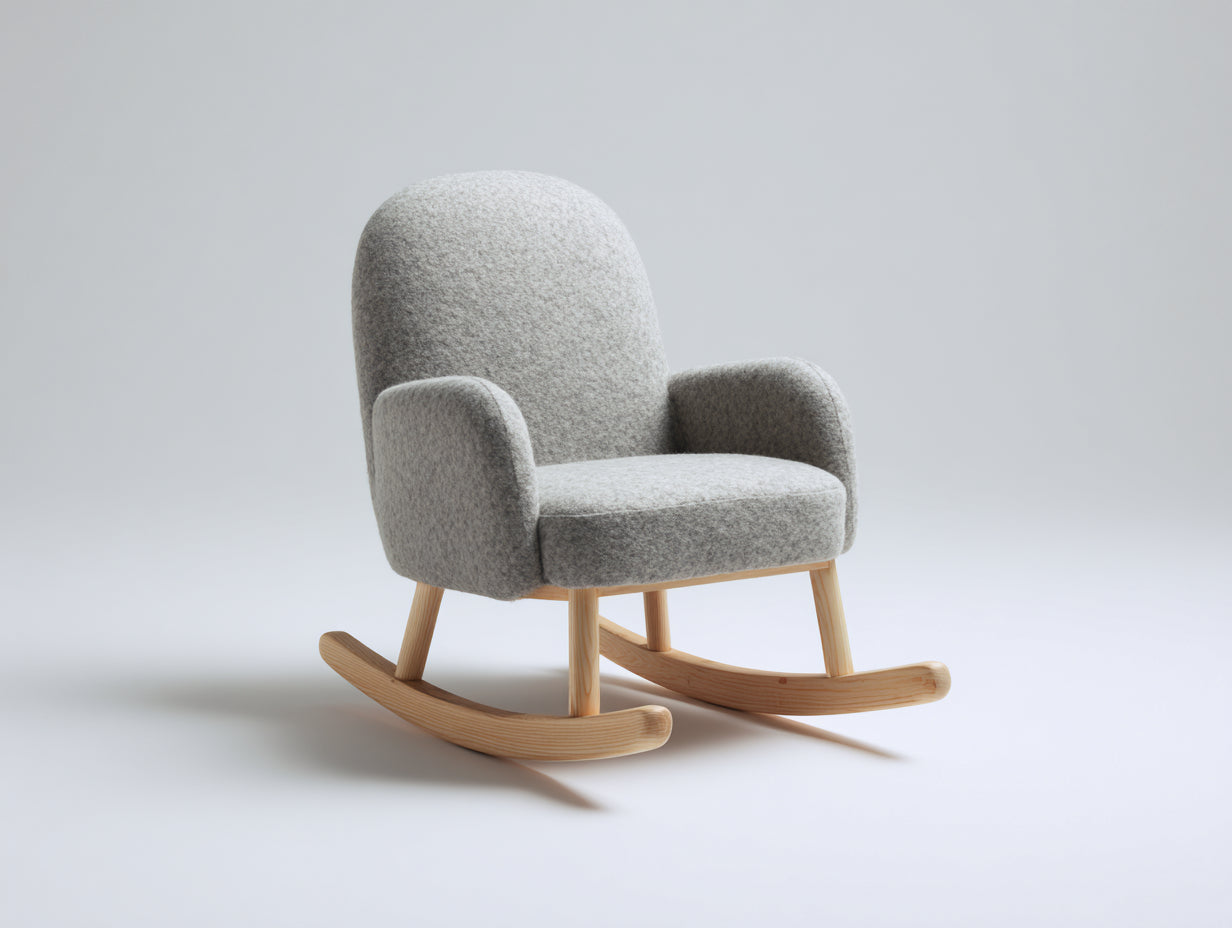 Schaukelstühle Bouclé-Stoff Grau 84x70x86 cm - Holzgestell - gepolsterter Relaxsessel