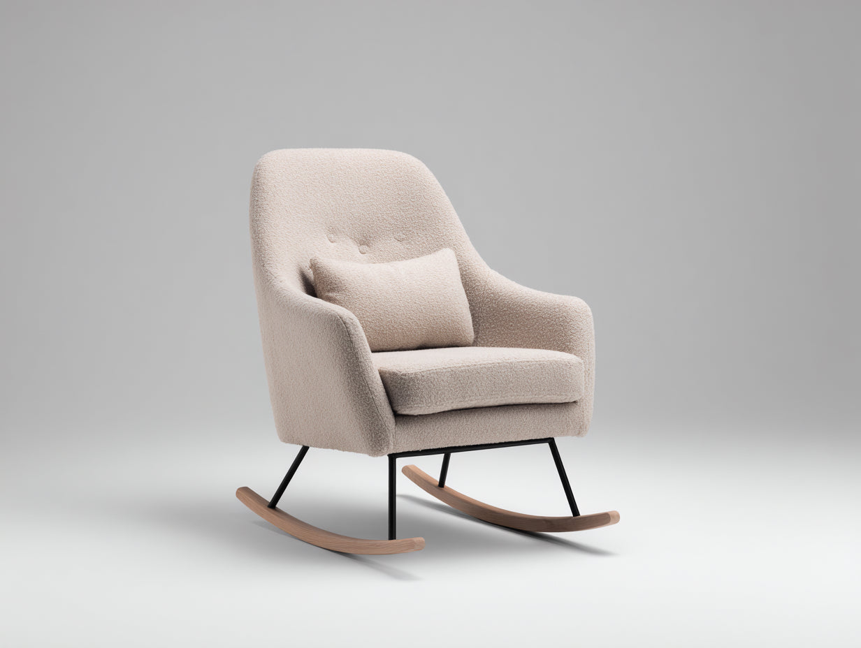 Schaukelstühle Stoff Beige 70x90x95 cm - Holzschienen - gepolsterter Relaxsessel
