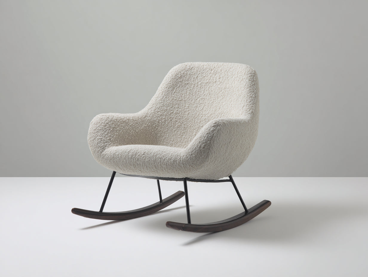 Schaukelstühle Teddystoff 75x90x85 cm creme für Wohnzimmer mit Metallgestell und Holzkufen