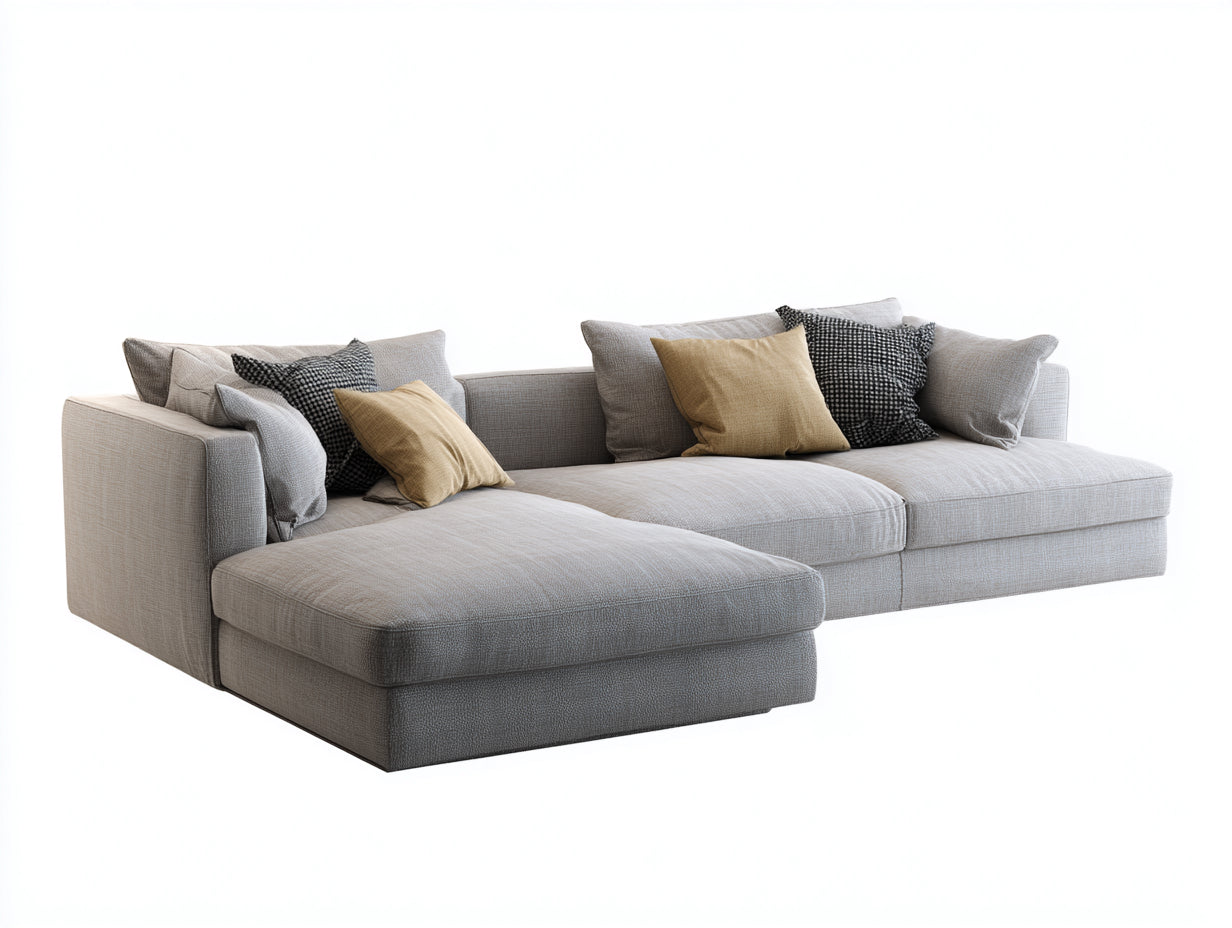 Ecksofa Stoff 300x180x82 cm hellgrau beige für Wohnzimmer mit breiter Chaiselongue und modernem Design