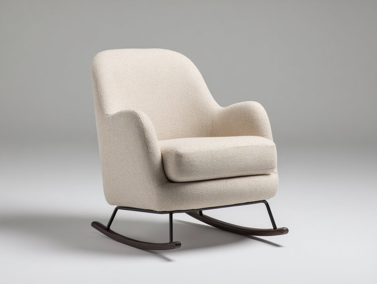 Schaukelstühle Teddystoff 78x92x96 cm creme für Wohnzimmer mit Metallgestell und Holzkufen