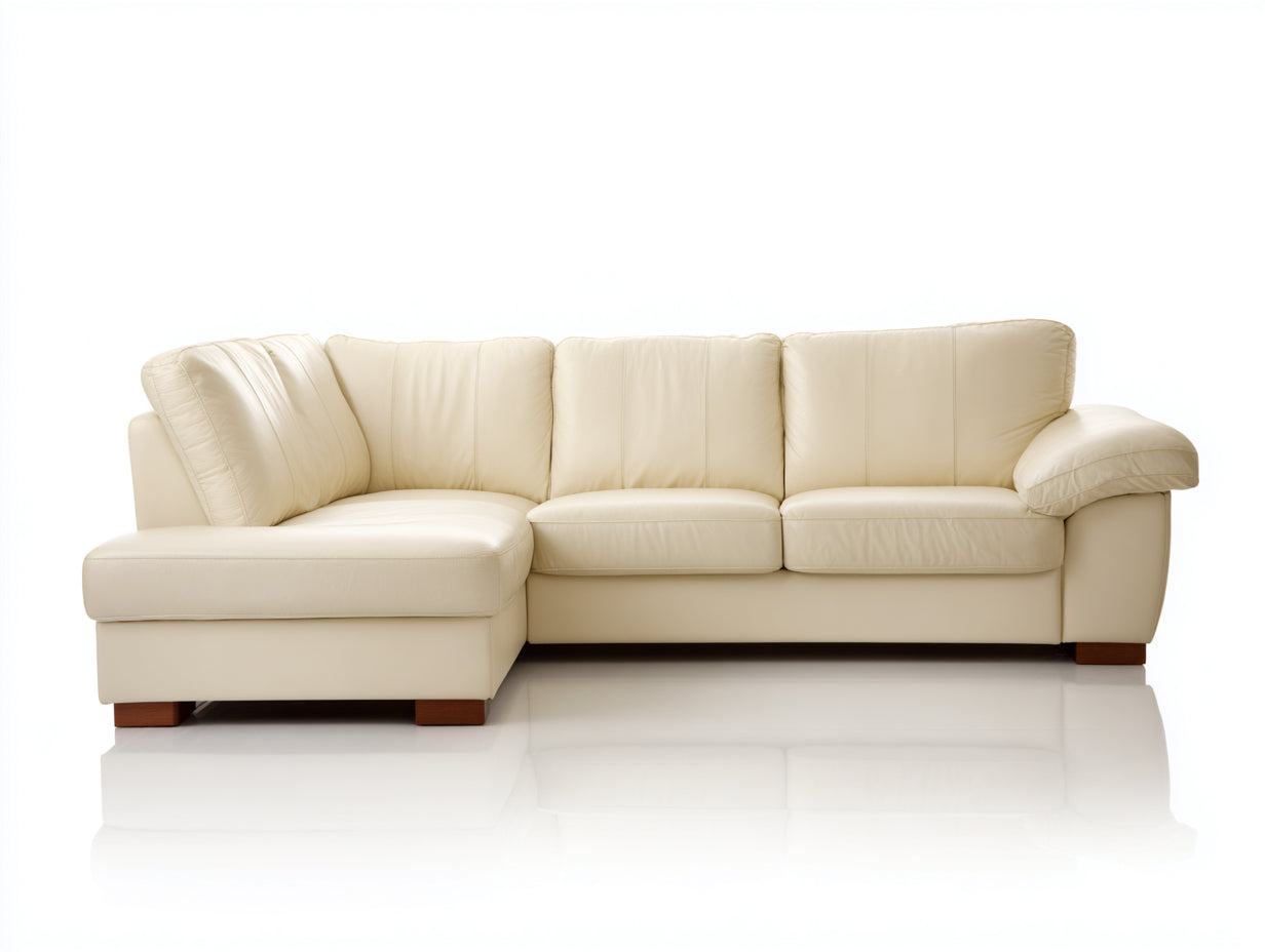 Ecksofa Kunstleder 275x170x78 cm Cremeweiß-Braun für Wohnzimmer - modernes Design mit Ottomane