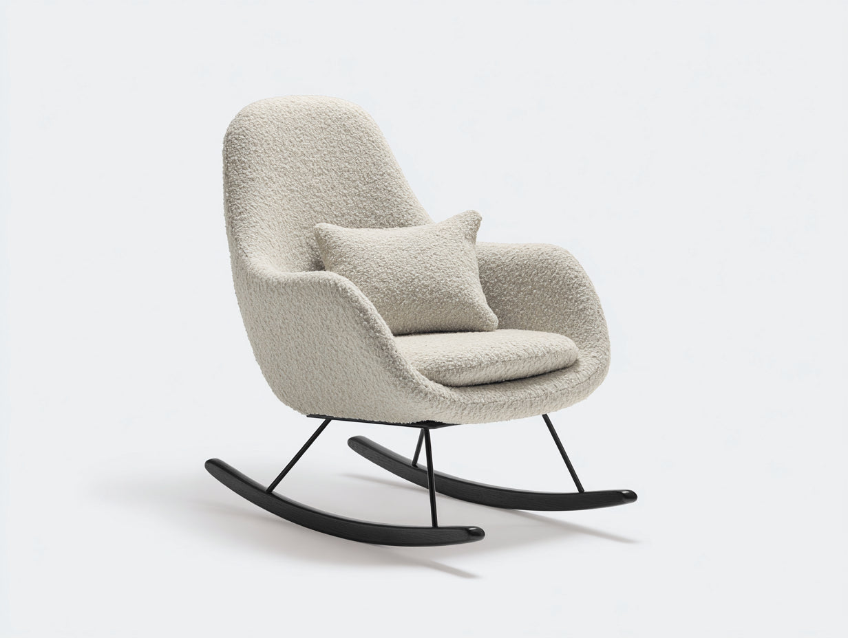 Schaukelstühle Teddystoff 72x89x101 cm - Creme Schwarz - gepolsterter Sessel mit dunklen Kufen