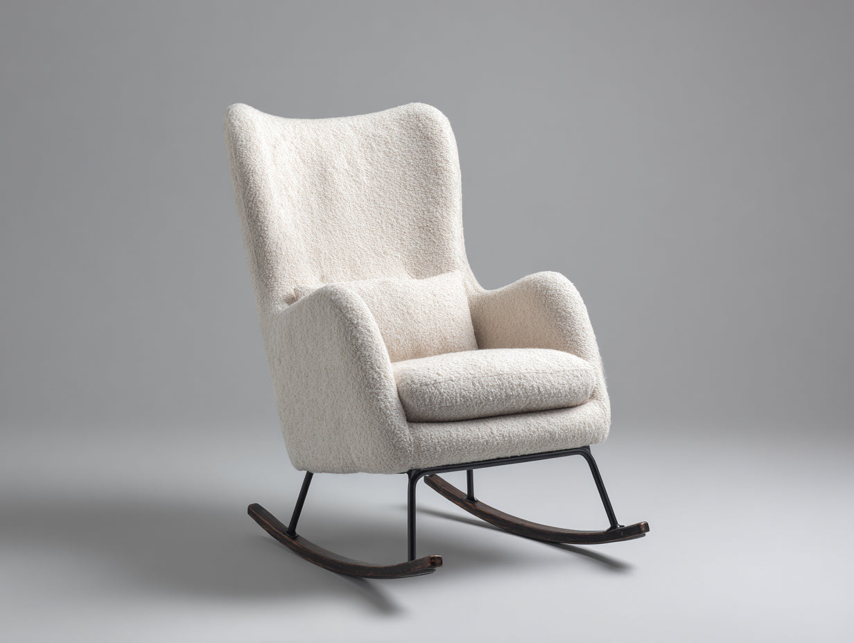 Schaukelstühle Teddy Stoff 74x90x105 cm - Creme Schwarz Dunkelbraun - gepolsterter Ohrensessel
