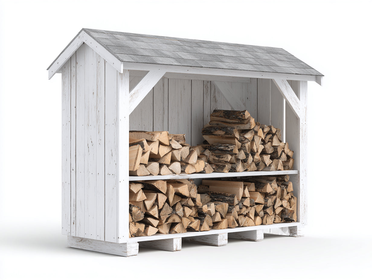 Kaminholzregal Holz 160x75x180 cm - Weiß und Grau - Zweistöckiges Brennholzregal mit Satteldach für den Außenbereich
